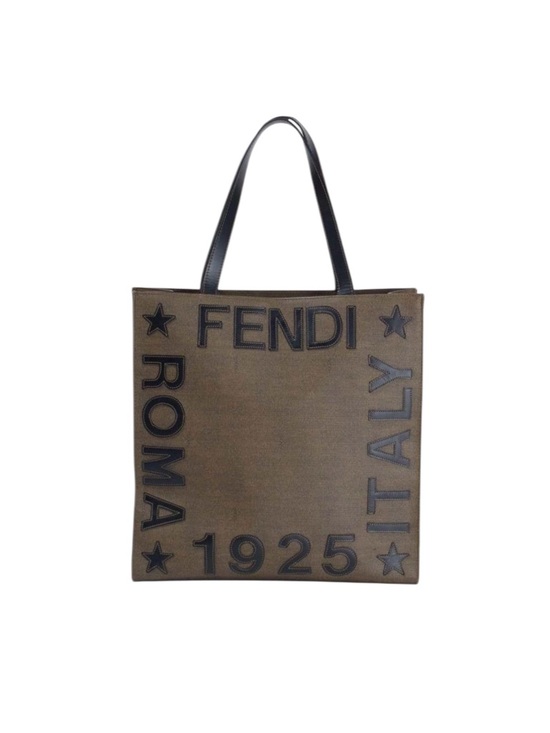 Fendi Brown Canvas Logo Tote with Black Trim
